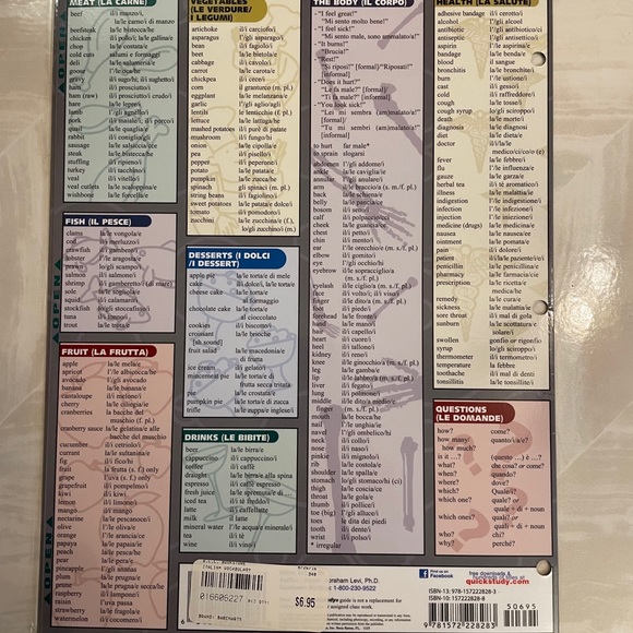 BarCharts Inc. Italian Vocabulary Quick Study. New with tag. - Picture 3 of 4